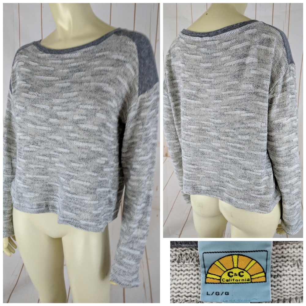 C  and C Top Sweater L Gray CropTop Cotton Blend